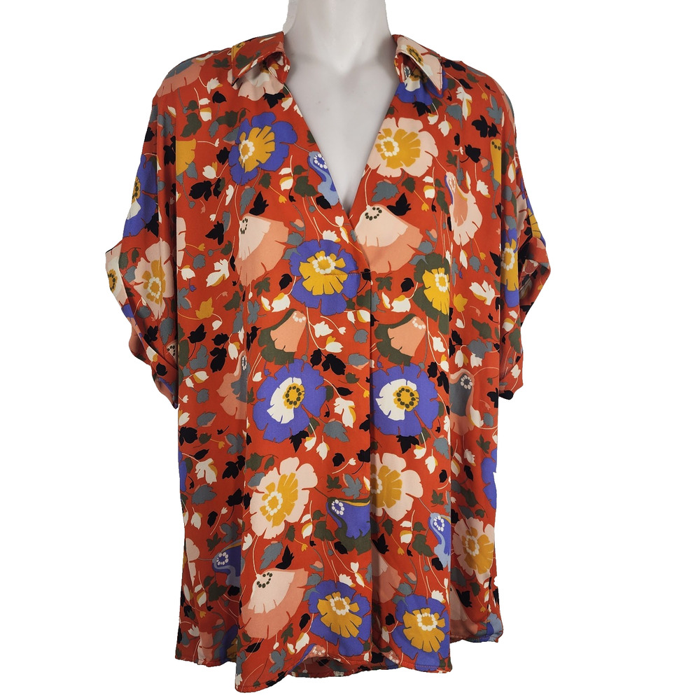 Cabi Visionary Replay Blouse Large Floral V Neck Boho 70s Vacation Retro 5892